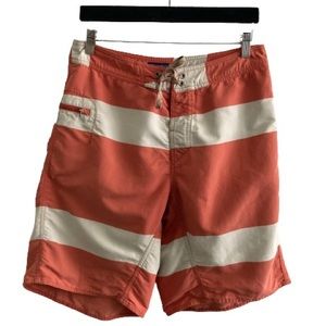 Patagonia Orange Stripe Board Shorts Swim Beach Coastal Outdoor Summer